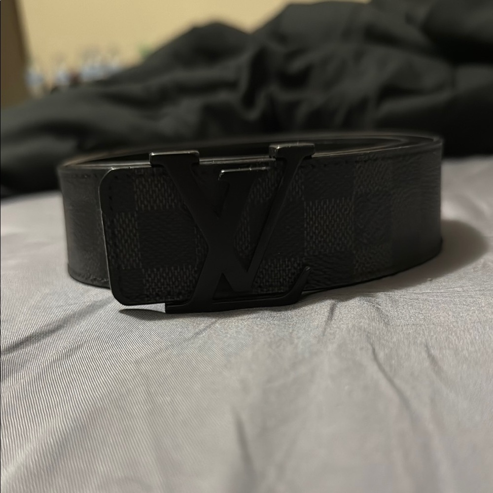 Louis Vuitton Black Leather Belt with Silver Buckle